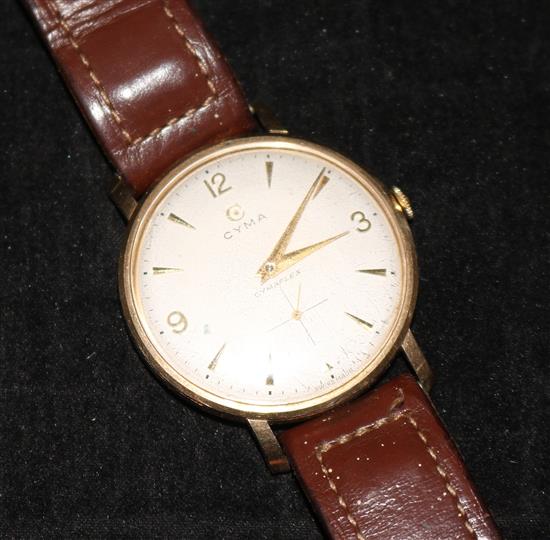 A gentlemans 9ct gold Cyma Cymaflex manual wind wrist watch.